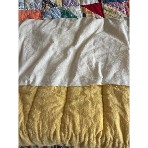 Vintage Handmade Patchwork Quilt 80x62 Multicolor Scrap Quilt Yellow Back - Picture 14 of 16